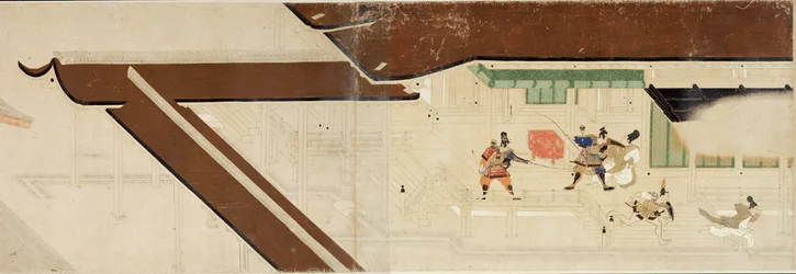 Illusztrált története Heiji (1159-1160) lázadásáról (Visite imperiale a Rokuhara) (Illusztrált mese a polgárháborúról, A császári látogatás Rokuharában) - Névtelen munka, akvarell és tinta papíron, első tekercs
