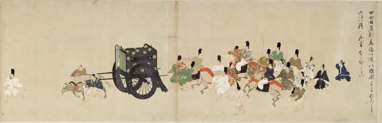 Illusztrált mese a polgárháborúról, The Imperial Visit to Rokuhara (Illustrated Tale of the Civil War, The Imperial Visit to Rokuhara) - Névtelen munka, akvarell és tus papíron, ötödik tekercs