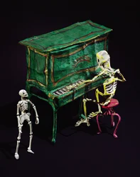 A halottak napja zenészként figurázik (papirmasé) (229287 részlet)