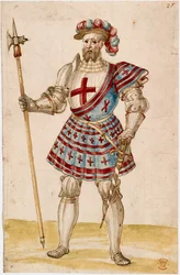 Cotton Augustus III, f.25, Egy lovag rúdkalapáccsal (vellum)
