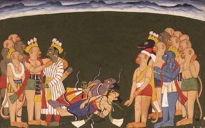 Rama és Lakshmana nagapasával támadtak, a „Sangri Ramayana”, Kulu-Mandi, Himachal Pradesh