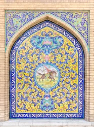 Csempeépítés a Golestan-palotában, Teherán, Irán (fotó)
