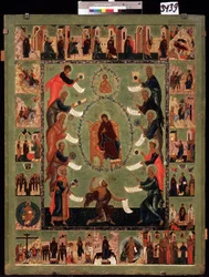 A Szűz dicsérete (The Glorification of the Virgin). Orosz ikon, fa tempera