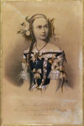 Elena Andrejanova (Andrianova) orosz balerina (1819-1857) portréja. (Elena Andreyanova balett-táncos). Orosz művész színes litográfiája