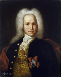 Andrej Nartov (1683-1756) tudós, hadmérnök és feltaláló portréja. (A. Nartov tudós, hadmérnök és feltaláló portréja). Névtelen festmény, olaj, vászon, 1725 körül. Orosz művészet