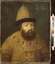 Alekszisz I. Mihajlovics orosz cár (1629-1676) portréja. Orosz mester festménye, olaj, vászon, XVII. század vége. Ókori orosz művészet. M. Kroshitsky Művészeti Múzeum, Szevasztopol (Ukrajna).