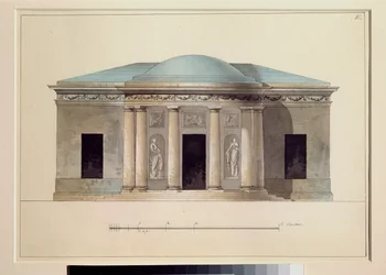 Egy koncertterem. Orosz mester munkája, akvarell, papír, 1826 körül. Állami Szabadtéri Múzeum Carkoye Selo, Szentpétervár.
