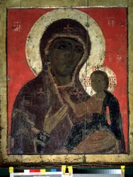 ""Szűz Hodegetria (Hodigitria)"" orosz ikon. Festészet a 13. századból. Állami Tretyakov Galéria, Moszkva