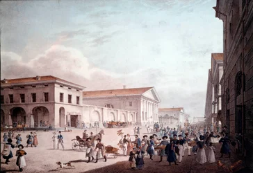Szentpétervár látképe, Sodovaia utca 1820-ban. Névtelen festmény
