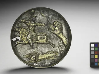 Étel: King Hormizd II vagy Hormizd III Hunting Lions, 400-600 (ezüst aranyozott)