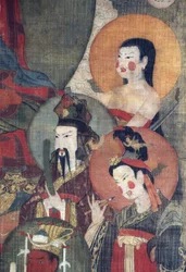 Tibeti kultúra: A Tejaprabha Buddha bolygóistenségekkel körülvéve. Tempera selyemen, méret: 104x67, 12. század eleje, Állami Ermitázs, Szentpétervár