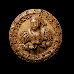 Roundel, amelyről úgy gondolják, hogy Tudor Margitot képviseli, a Stirling-kastély Kings Presence Chamberének mennyezetéről, 1540 (tölgyfa)