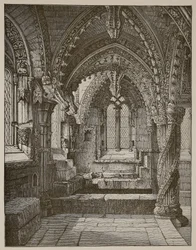 A Lady Chapel délkeleti sarka, Rosslyn (szépia fotó)