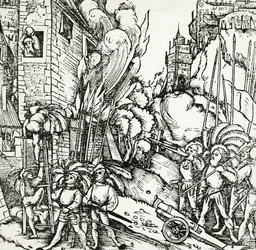 Karthágó ostroma, metszet az Universalis Cosmographia-ból (Univerzális kozmológia), Sebastian Munster (1488-1552). Németország