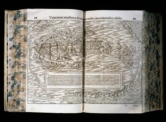 Velence, illusztráció a Cosmographiából, Sebastian Munster (1488-1552), fametszet, 31x22 cm, H. Petri nyomat, Basel