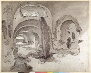 Tivoli, Cryptoporticus Herkules Viktor temploma alatt (toll és tinta mosással papíron)