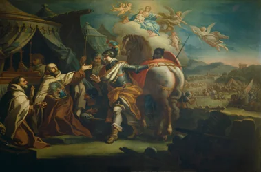 A Győzelmes Szűzanya tiszteletreméltó képének átadása Domenico di Gesu Maria atyának, Sebastiano Conca (1680-1764) Santa Maria della Vittoria temploma, Róma, Olaszország