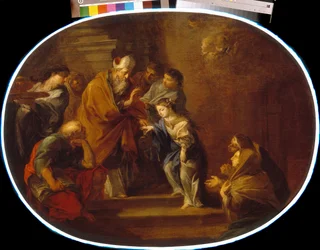 La bemutató de la bienheureuse Vierge Marie - Sebastiano Conca (1680-1764) peinture, huile sur toile, 89x119 cm - A Boldogságos Szűz Mária bemutatója, Sebastiano Conca olaj, vászon - Állami Puskin Szépművészeti Múzeum, Moszkva