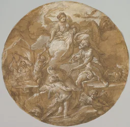 Vénusz a vulkáni kovácsműhelyben recto, Vázlatok két puttóval verso, kb. 1716-18.