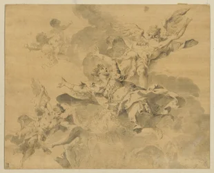 Egy királynő, akit bosszúálló angyalok küldtek a pokolba, 1676-1746 körül (toll, tinta és mosás papíron)