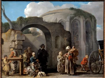 Koldusok Sebastien Bourdon (1616-1671) festménye 17. század V. 0,49x0,65 m