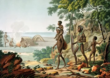 Port Jackson, New Holland: Aboriginal Family, a "Voyage Autour du Monde sur les Corvettes de L