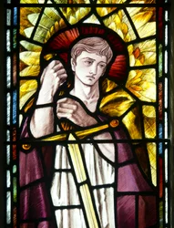 Mortehoe, St Mary, Heaton Butler és Bayne, Selwyn Image, Szent Mihály arkangyal részlet, 1890 körül