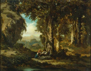 Fafigurák, Serafino De Tivoli (1826-1892), olaj, vászon, 30x38 cm, Barbizon School