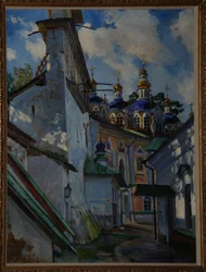 Kilátás a Pskovo-Pechersky kolostorra, 1928