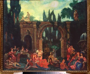 Előkészítő dekoráció Giovanni Boccaccio (Jean Boccace) "Le Decameron" című darabjához