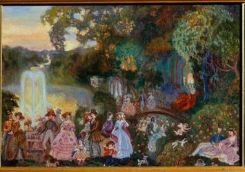 Nyilvános ünnepségek. Szergej Jurijevics Sudejkin (Serge Soudeikine) festménye (1882-1946), olaj, vászon