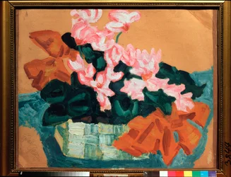 Fleurs, Nature morte (Virágok, Csendélet) - Szergej Jurijevics Sudejkin (Serge Soudeikine) (1882-1946) munkája, olaj, karton - Orosz művészet, modernizmus, szecesszió, 20. század - Állami Egyesült Művészeti Múzeum, Kostroma (Oroszország)