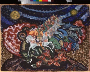 A Bobrishchev Pouchkine (Bobrishchev-Pouchkine) "Le triomphe des etats" című jelenet projektje (Függöny tervezése A Bobrishchev-Puskin (Bobrishchev Puskin) Az Államok diadala című színházi darabjához - Oeuvre de Szergej