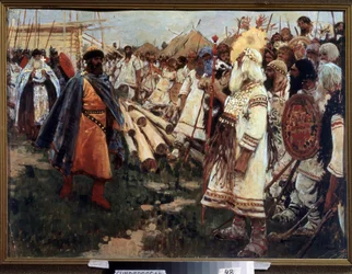 ""Kereszténység és pogányság"" Ukrajna keresztényesítése - A két vallás allegóriája szemtől szembe - Szergej Ivanov (1864-1910) festménye 1909 Regionális Művészeti Múzeum, Szimferopol