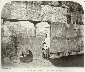 Haram-Ash-Sharif külseje, a Wailing Place falazatának részlete, 1864-65 körüli bw fotó