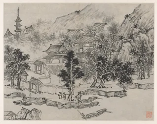 Tizenkét látkép a Tigris-dombról, Suzhou: A Tigris-domb távoli látképe a csatorna kikötőhelyéről, 1490 után