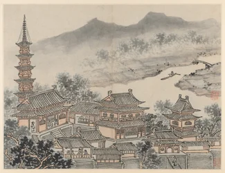 Tiger Hill, Suzhou tizenkét nézete: Az Ezer Buddha Csarnok és a "Cloudy Cliff" kolostor pagodája