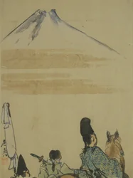 Utazók a Fujiyama-hegy közelében, 1872 körül (tinta és WC papíron)