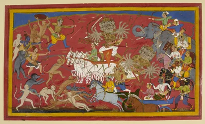 Hozzáadás. 15297 (1) f.141v Harc a tízfejű démonkirály Ravana, 