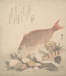 Kagylók és moha között úszkáló nagy és kis halak a tenger fenekén, kb. 1830., kb. 1830.
