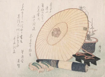 Esernyők és Geta japán faszandálok, valószínűleg 1816-ból, valószínűleg 1816-ból.