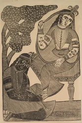 Krishna simogatja Radhas lábát, 1800-as évek.