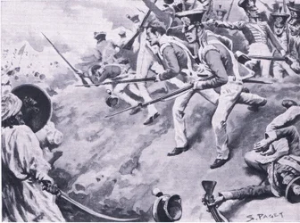 A dubbai csata, 1843. március 24., illusztráció a brit szárazföldi és tengeri csatákból, 1915