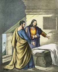 Péter és János a sírnál, Edward Gover által nyomtatott bibliából, 1870-es évek