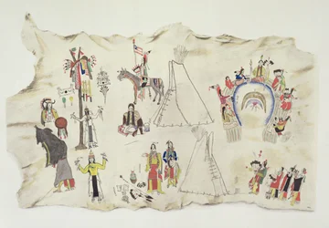 A shoshone naptánc és a peyote kultusz (pigment szarvasbőrre)