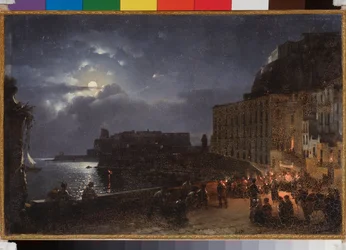 A Santa Lucia rakpart Nápolyban (Olaszország), egy telihold éjszakáján. Szilveszter Feodosijevics Scsedrin (Szilveszter Scsedrin) (1791-1830) festménye, olaj, vászon