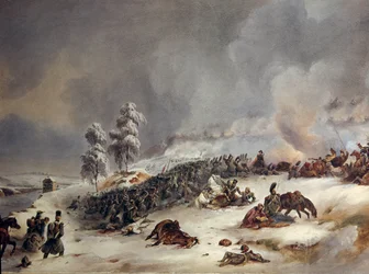 Nyugdíjba vonulás Oroszországból 1812-ben: „” Ricard-hadosztály a krasznoei csatában 1812.11.18., 9 óra.”” Simeon Fort (1793-1861) akvarell festménye V. 0,6x0,99 m.