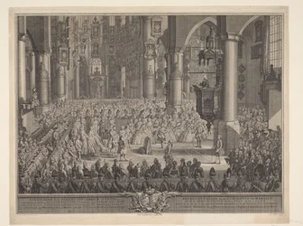 Karel Christiaan van Nassau-Weilburg házassága Karolina hercegnővel, 1760 (...) Weilburg nassaui herceg és (...) Carolina van Oranje & Nassau ünnepélyes esküvőjének képe 1760. március 5-én, szerdán, a Groote Kerk in 