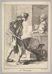 Az Au Vinaigre ecet hátoldala, a Le Cris de Paris-ból Párizs kiáltásai..., 18. század.