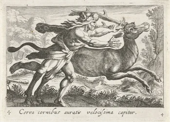 Hercules vangt de Hind van Cerynea Nagyon gyorsan elkapnak egy aranyszarvú szarvast (cím a tárgyon) Herculische téma (sorozat címe)